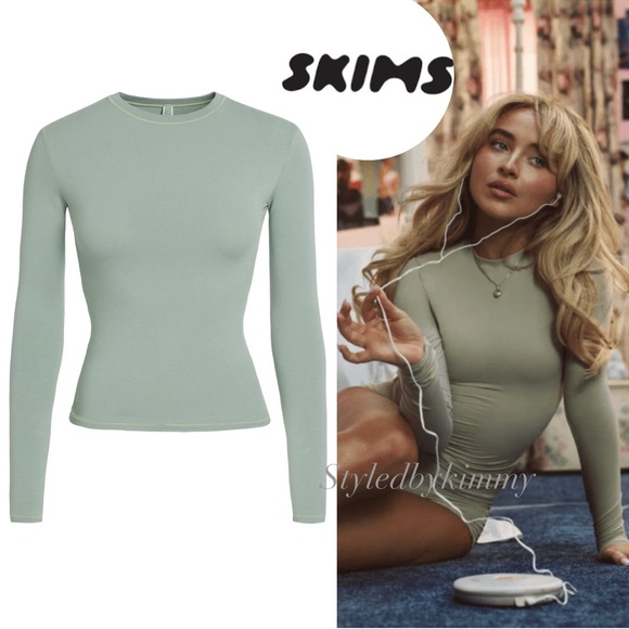 SKIMS COTTON JERSEY LONG SLEEVE T-SHIRT | Mineral - S NWT NEW - Picture 1 of 7